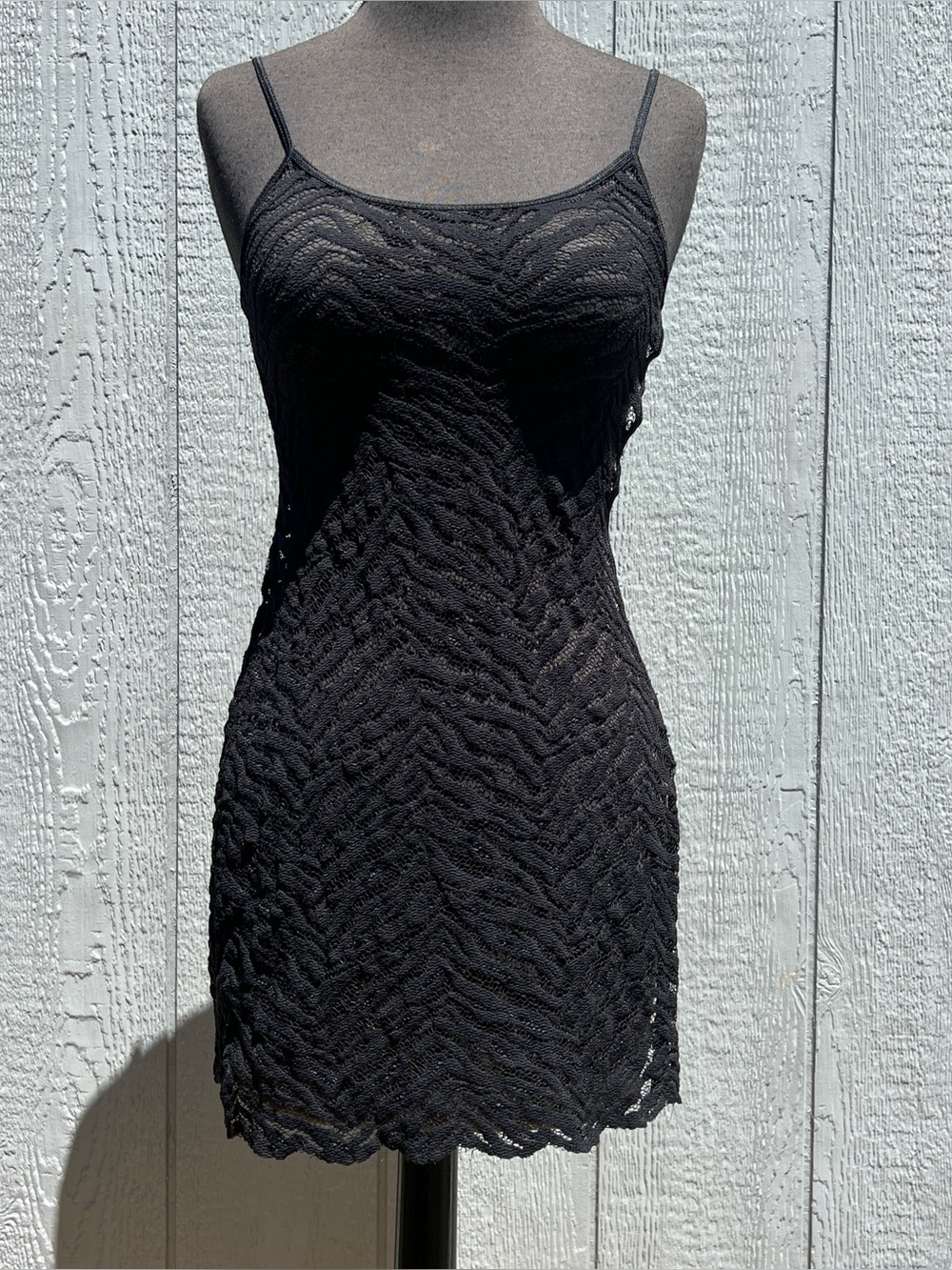 VTG Y2K Victoria’s Secret Black Mesh Zebra Stripe Lingerie Slip Dress, S